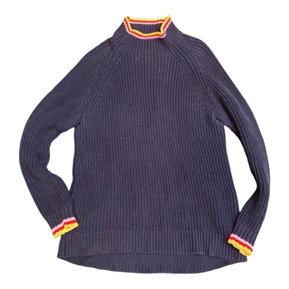 Style & Co. Navy Ribbed Long Sleeve Sweater‎ Striped neck & cuff Sz L - Picture 3 of 6